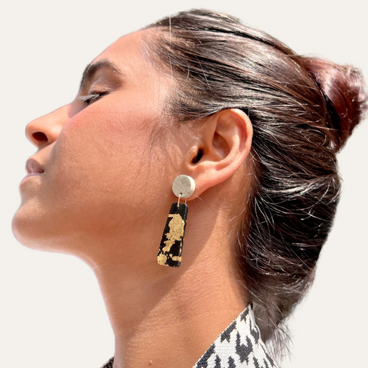 Circle Trapezoid Concrete Earrings - Grey + Black