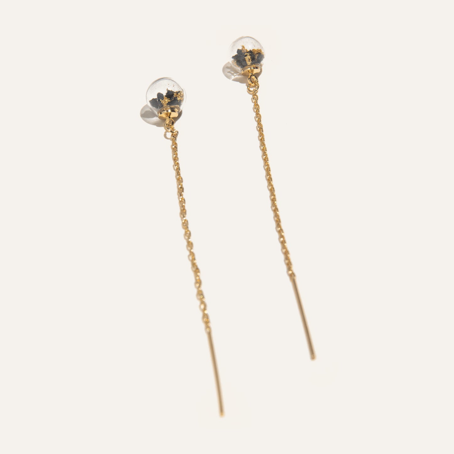 Concrete Dangling Glass Sphere Earrings - Type II - Black