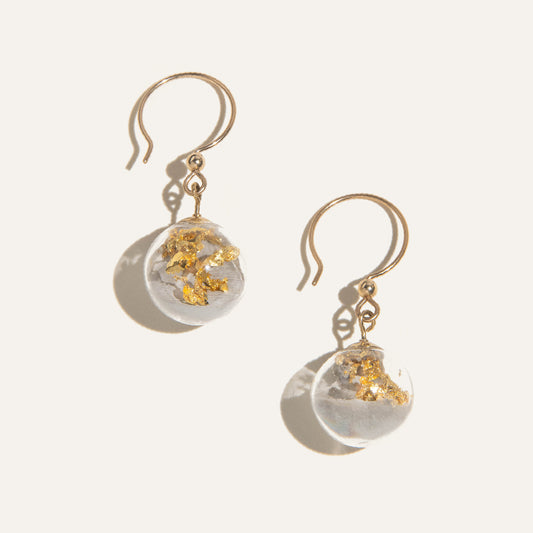 Concrete Glass Sphere Large Drop Earrings - Grey