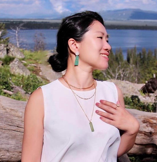 Circle Trapezoid Concrete Earrings - Grey + Green