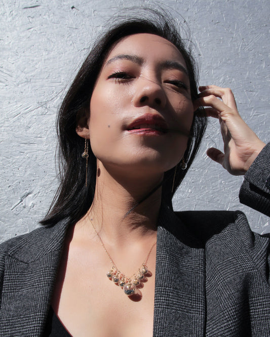 Concrete Dangling Glass Sphere Earrings - Type II - Black