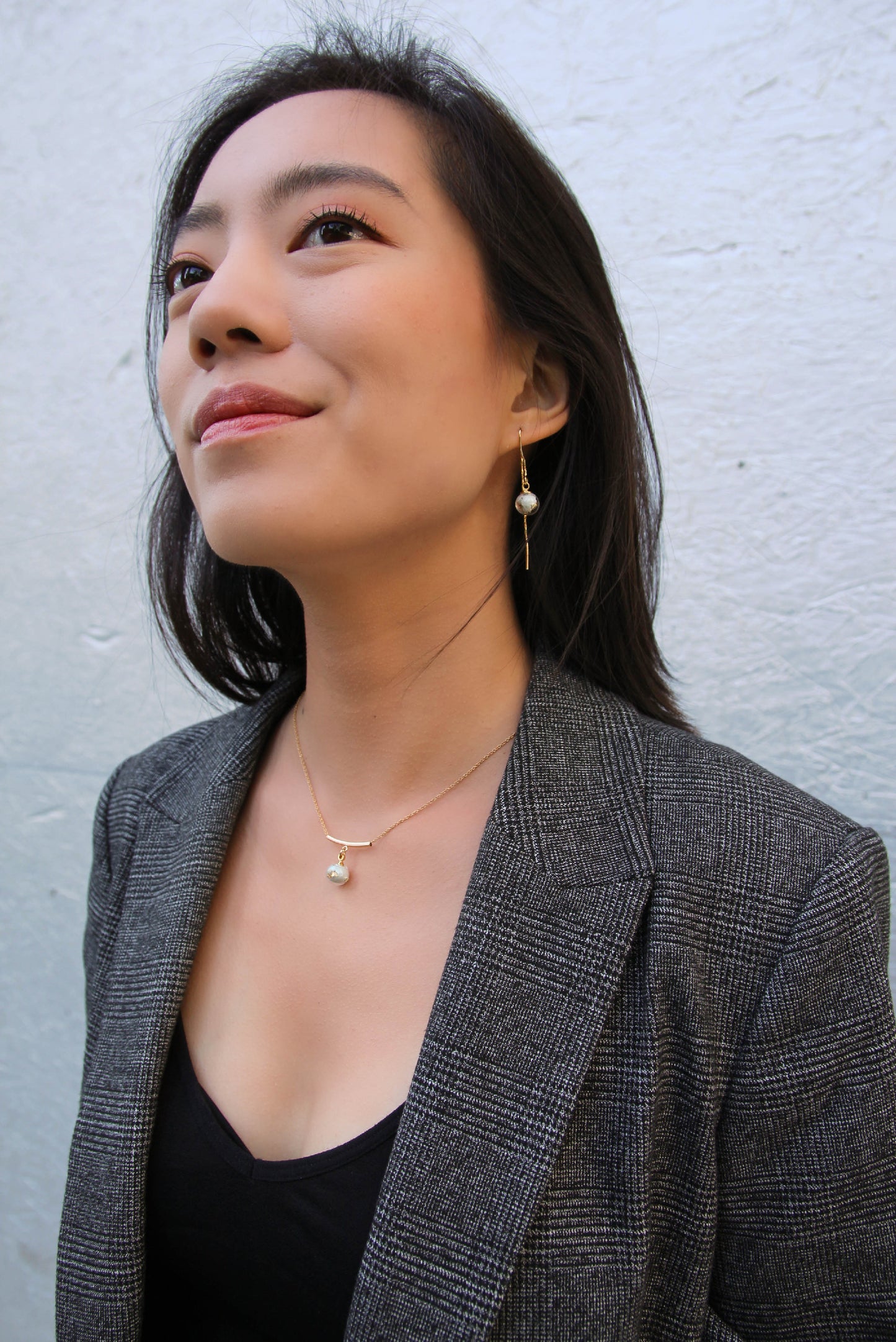 Concrete Dangling Glass Sphere Earrings - Type I - Grey