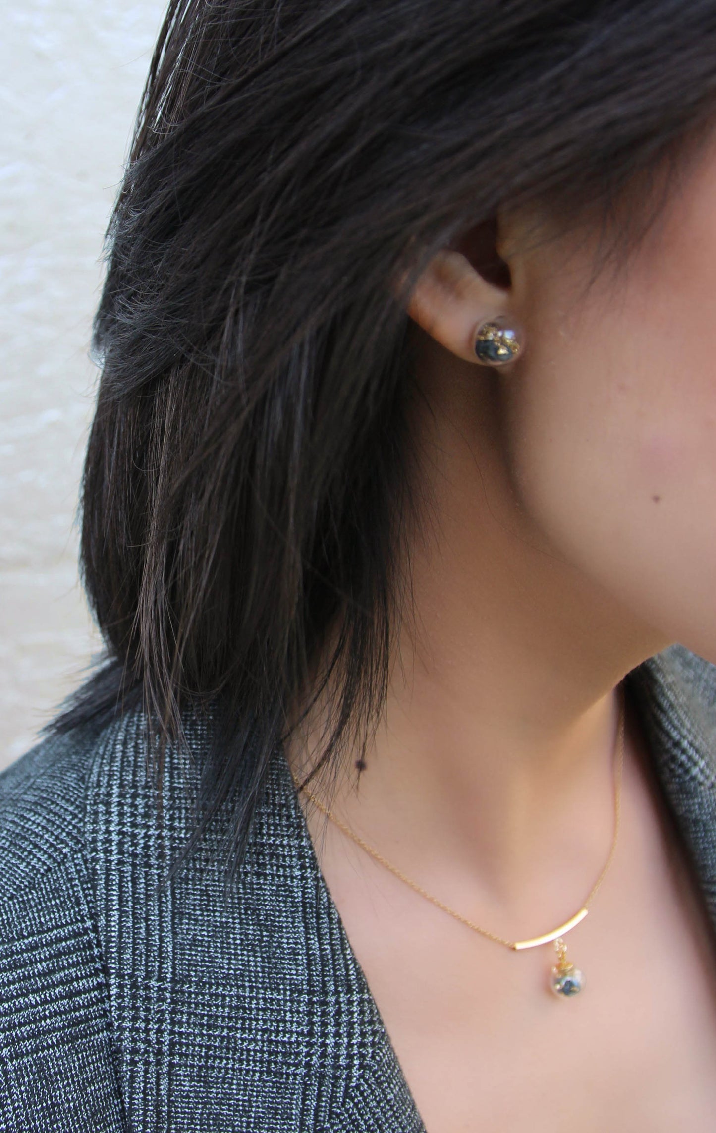 Concrete Glass Sphere Necklace - Type I - Black