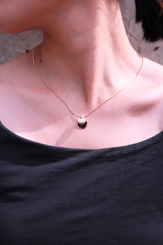 Double Circle Concrete Necklace - Small - Grey