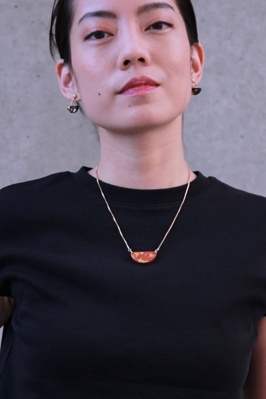 Semi Circle Concrete Necklace - Red