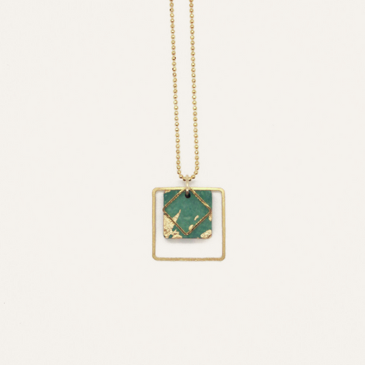 Square Concrete Necklace - Green
