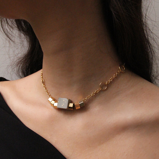 Cube Choker Concrete Necklace - Grey