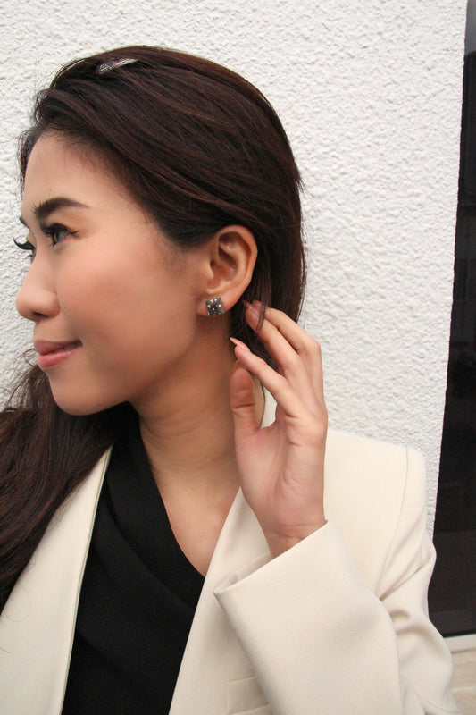Concrete Cube Studs - Black/Gold