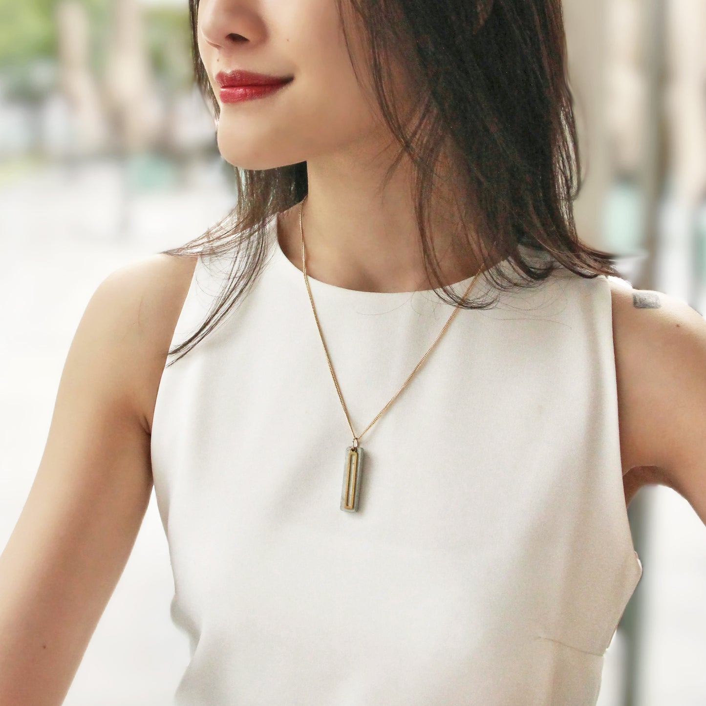 Double Bar Concrete Necklace - Grey