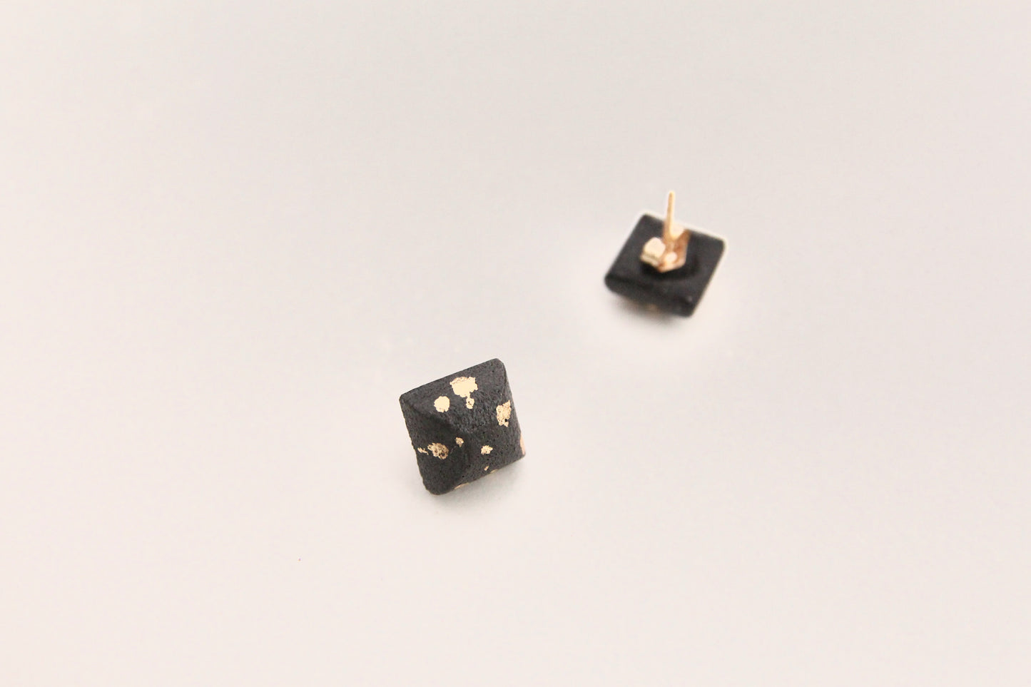 Concrete Cube Studs - Black/Gold