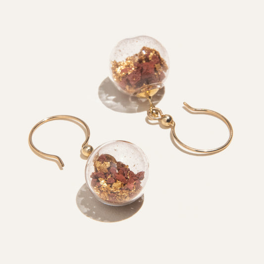 Concrete Glass Sphere Large Drop Earrings - Red