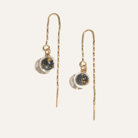 Concrete Dangling Glass Sphere Earrings - Type I - Black