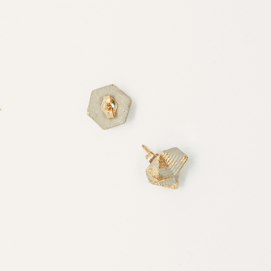 3D Brick Stud Earrings - Grey/Gold