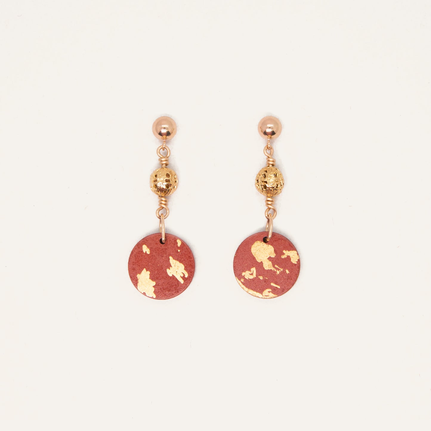 Circle Sphere Dangling Concrete Earrings - Red