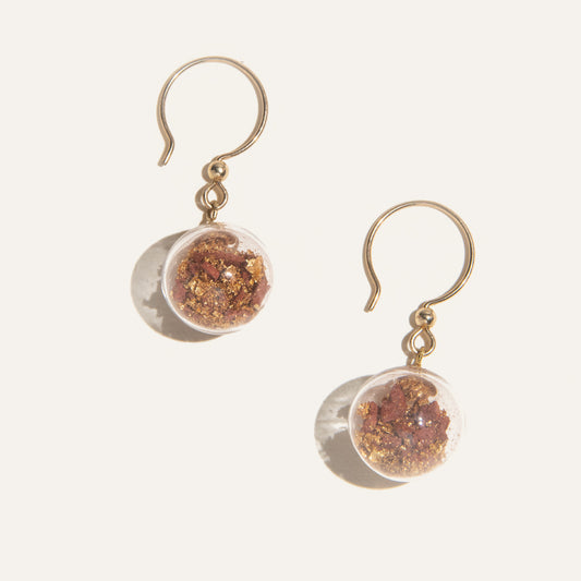 Concrete Glass Sphere Large Drop Earrings - Red