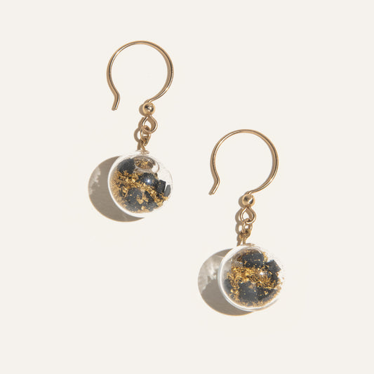 Concrete Glass Sphere Large Drop Earrings - Black