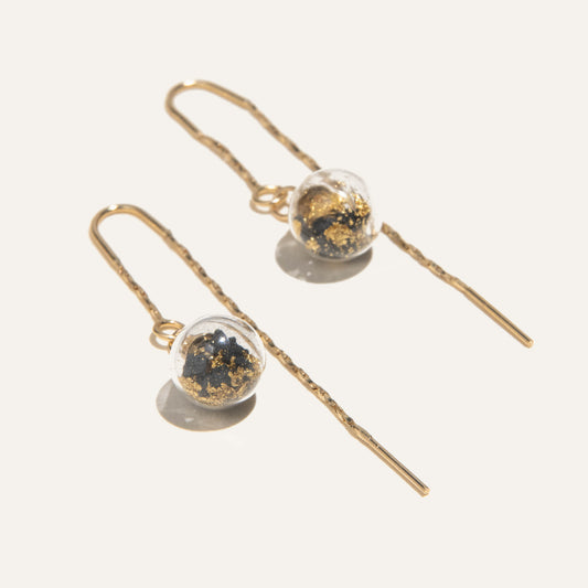 Concrete Dangling Glass Sphere Earrings - Type I - Black