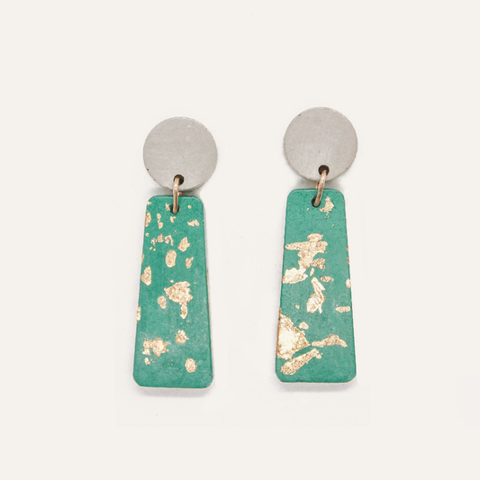 Circle Trapezoid Concrete Earrings - Grey + Green