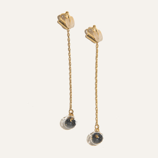 Concrete Clip-On Dangling Glass Sphere Earrings - Black