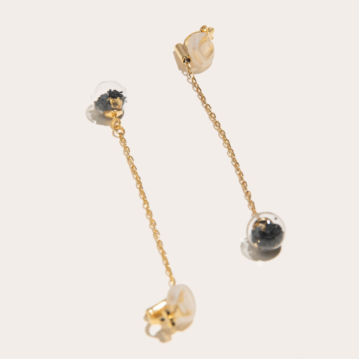 Concrete Clip-On Dangling Glass Sphere Earrings - Black