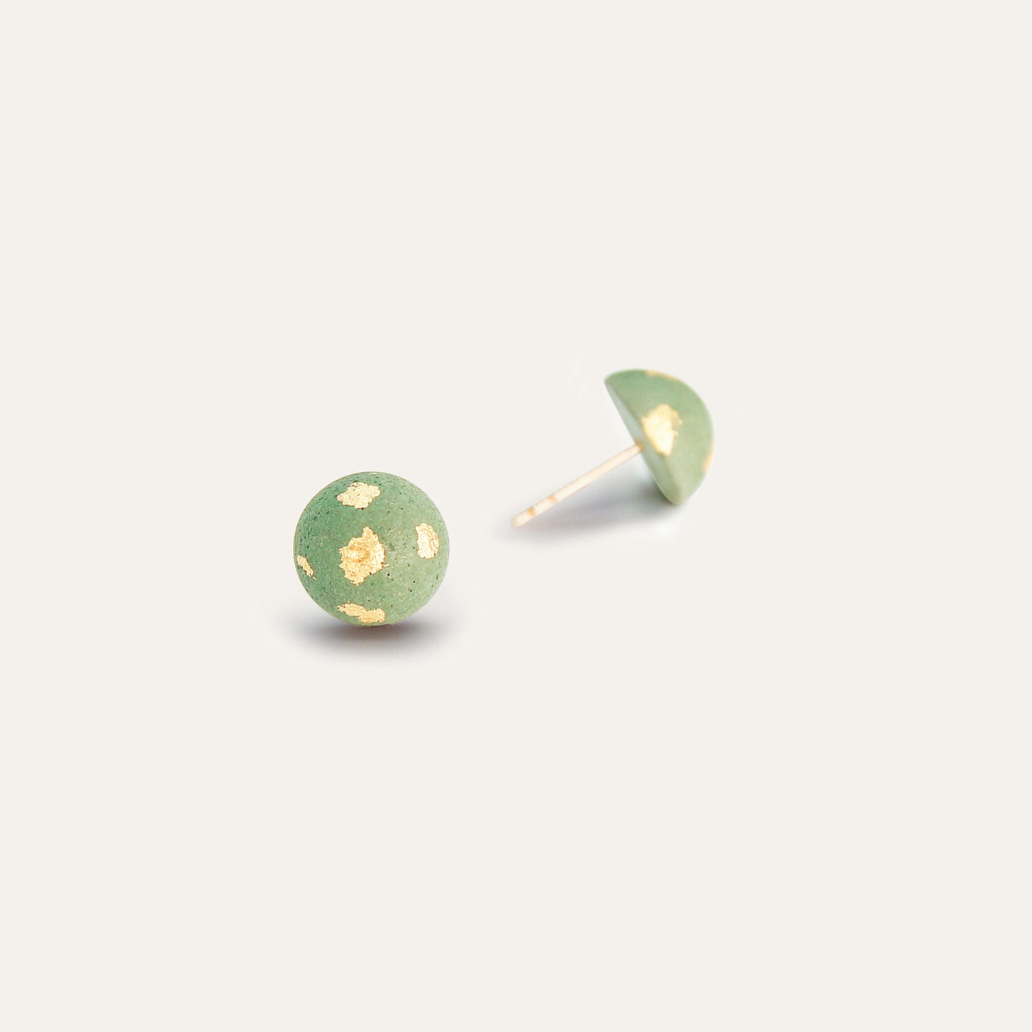 Concrete Sphere Studs - Green/Gold