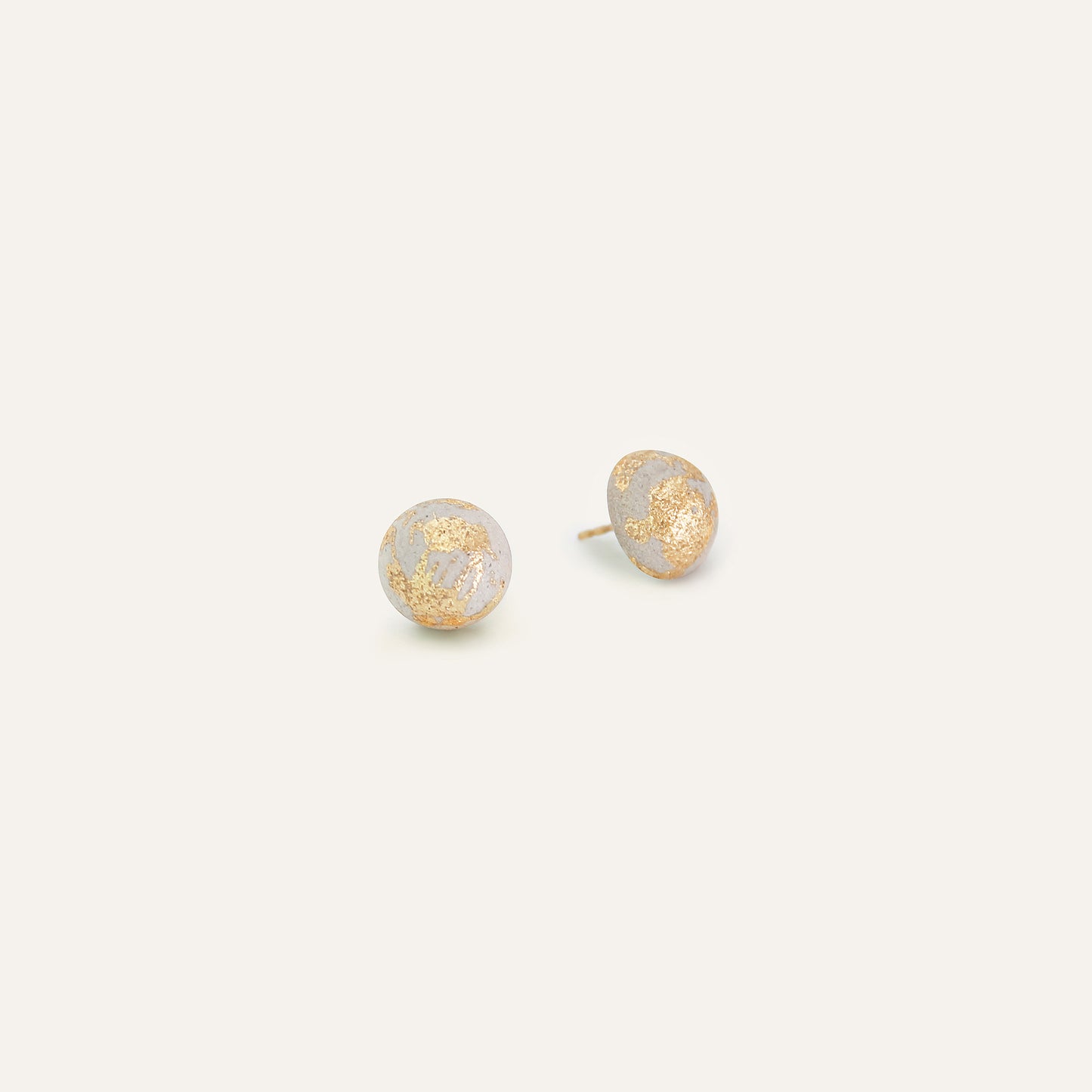 Concrete Sphere Stud Earrings - Grey/Gold