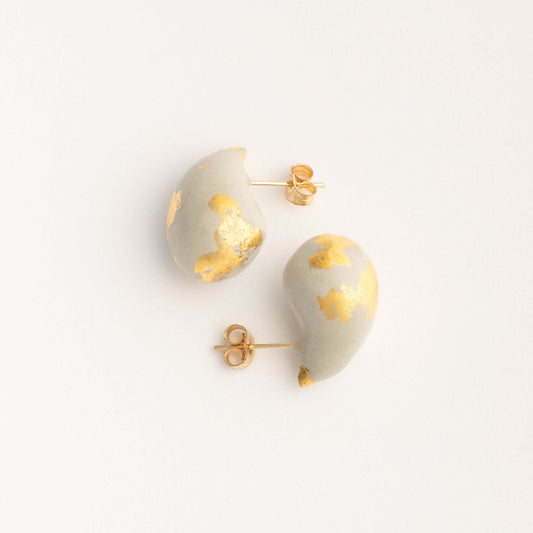 Concrete Teardrop Earrings - Grey + Gold