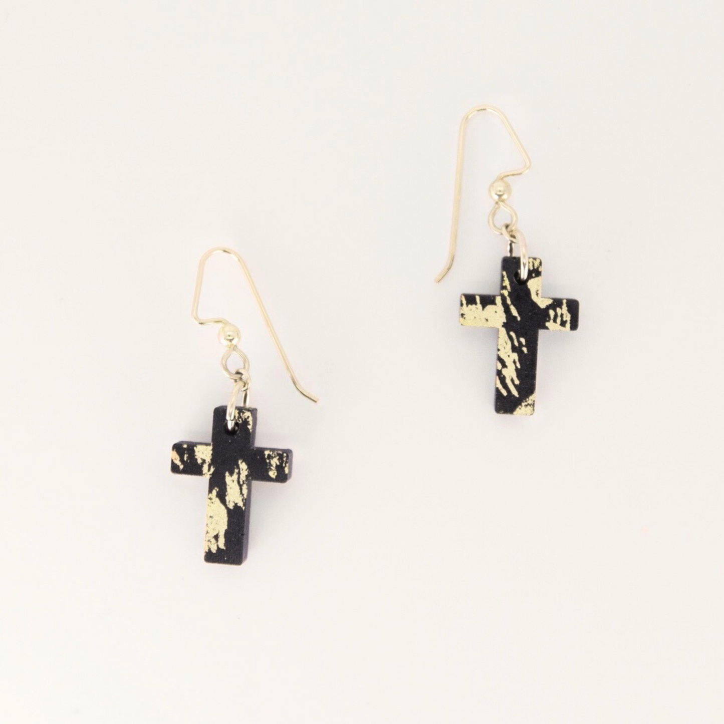 Cross Dangling Concrete Earrings - Black