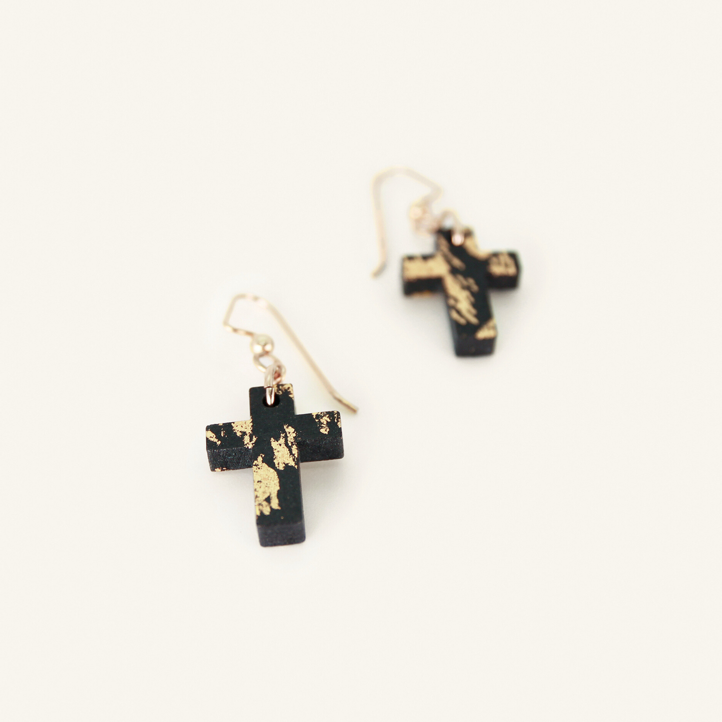 Cross Dangling Concrete Earrings - Black