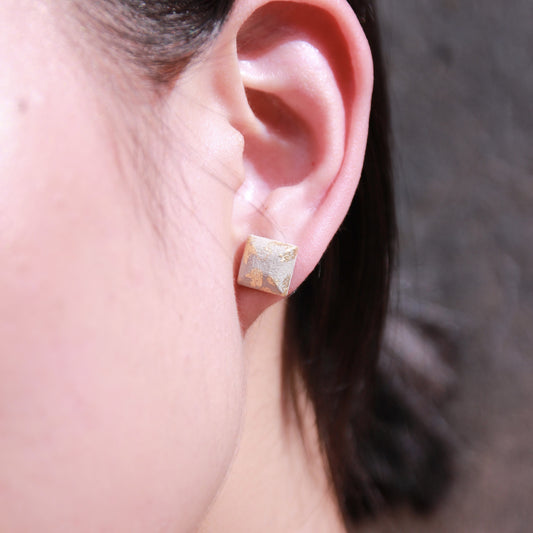 Concrete Cube Studs - Grey/Gold