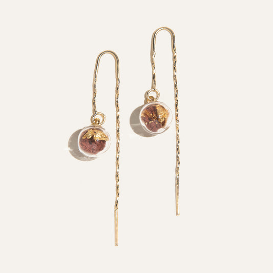 Concrete Dangling Glass Sphere Earrings - Type I - Red