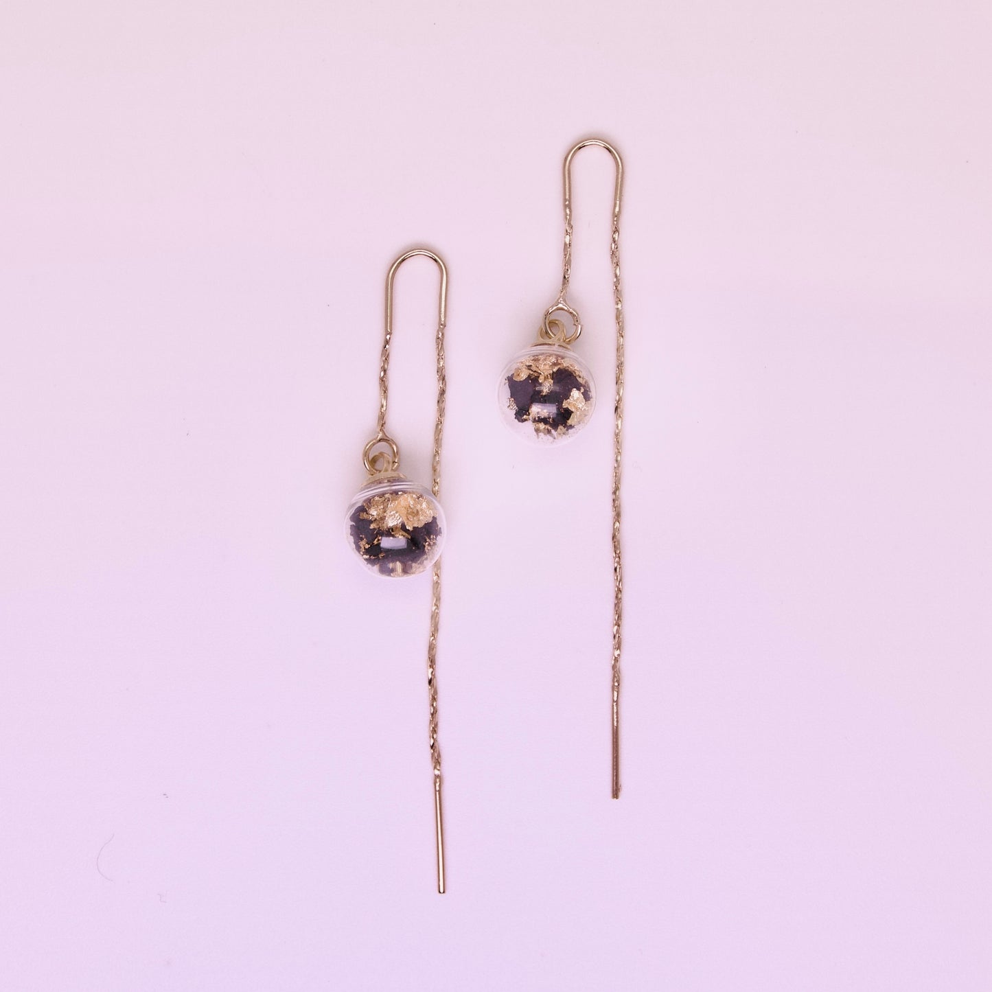 Concrete Dangling Glass Sphere Earrings - Type I - Black