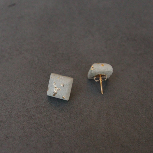 Concrete Cube Studs - Grey/Gold