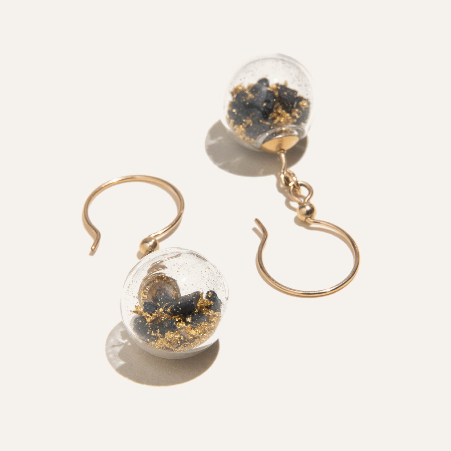 Concrete Glass Sphere Large Drop Earrings - Black