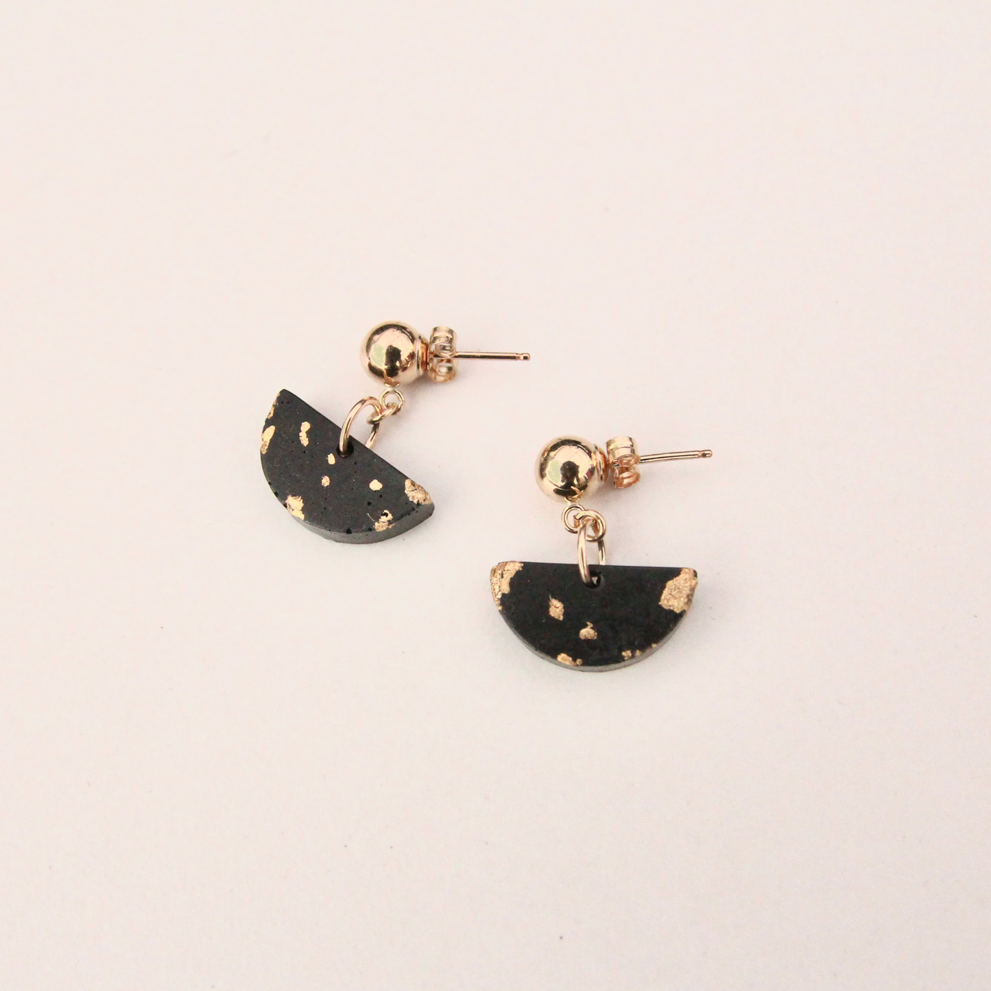 Semi Circle Concrete Earrings - Black/Gold