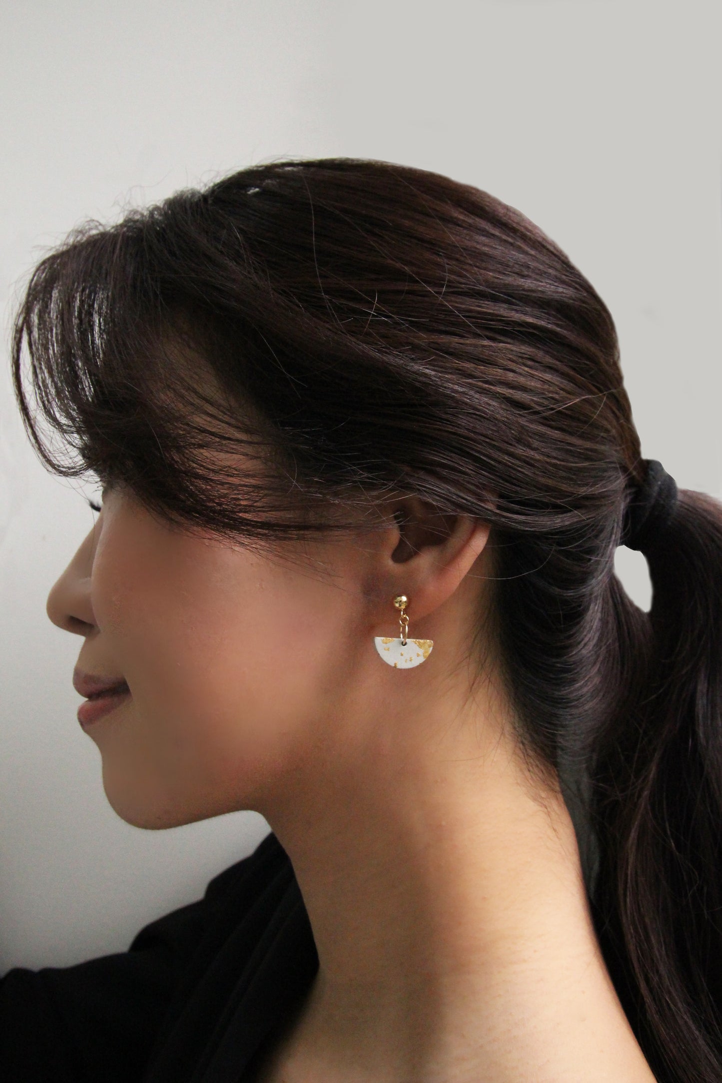 Semi Circle Earrings - Light Grey/Gold