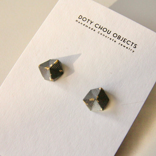 3D Brick Stud Earrings - Black/Gold