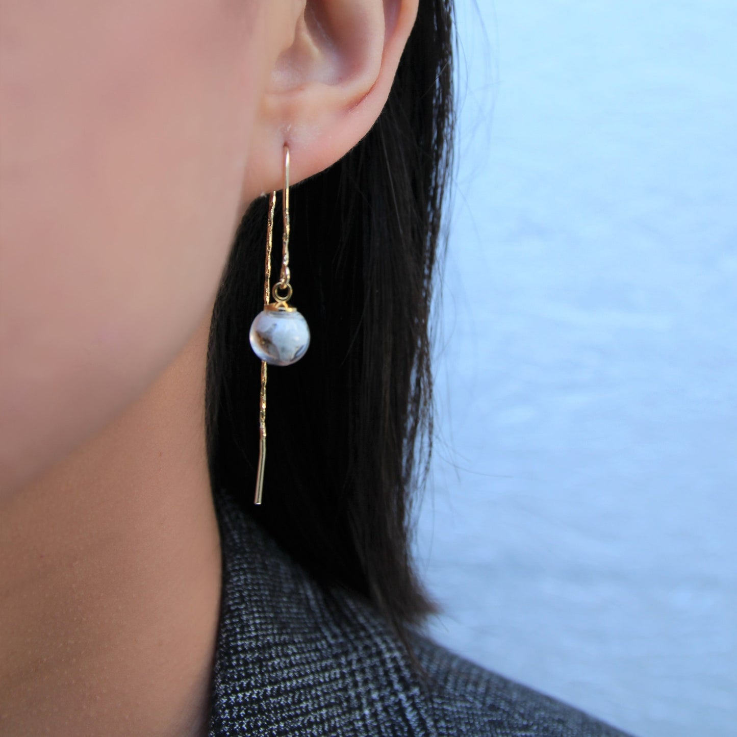 Dangling Glass Sphere Earrings - Type I - Grey